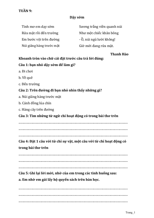 Phiếu Cuối Tuần Tiếng Việt 2 Tuần 9 - Thumbnail