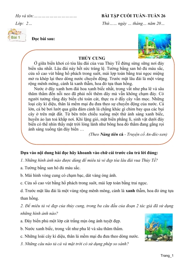 Phiếu Cuối Tuần Tiếng Việt 2 Tuần 26 - Thumbnail
