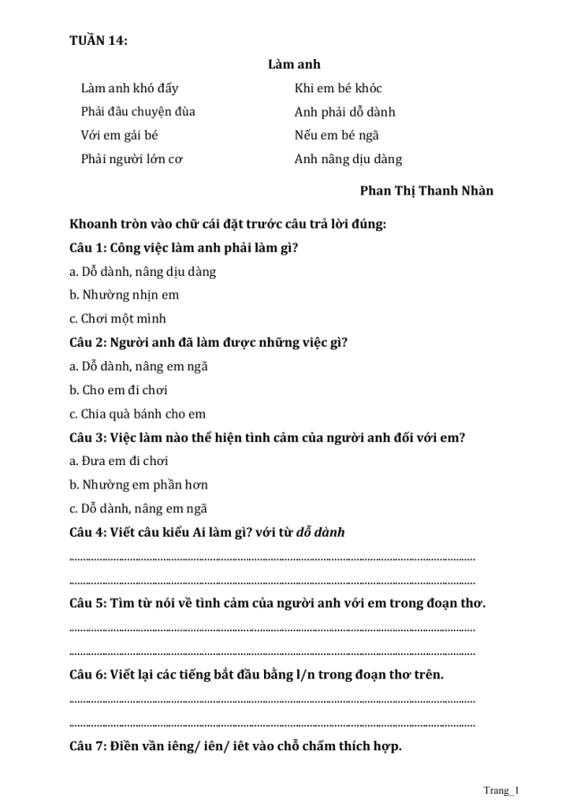 Phiếu Cuối Tuần Tiếng Việt 2 Tuần 14 - Thumbnail