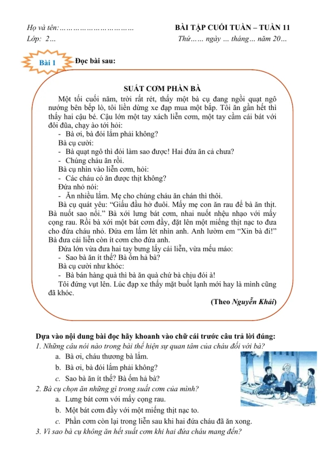Phiếu Cuối Tuần Tiếng Việt 2 Tuần 11 - Thumbnail
