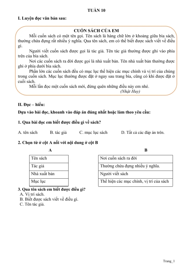 Phiếu Cuối Tuần Tiếng Việt 2 Tuần 10 - Thumbnail