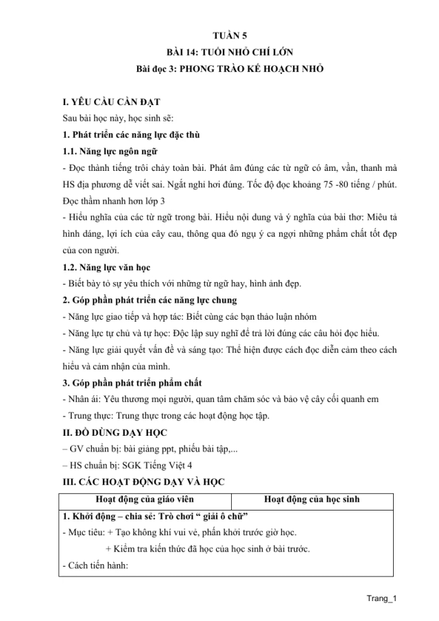Giáo Án Môn Tiếng Việt Lớp 4 Tuần 5 - Thumbnail
