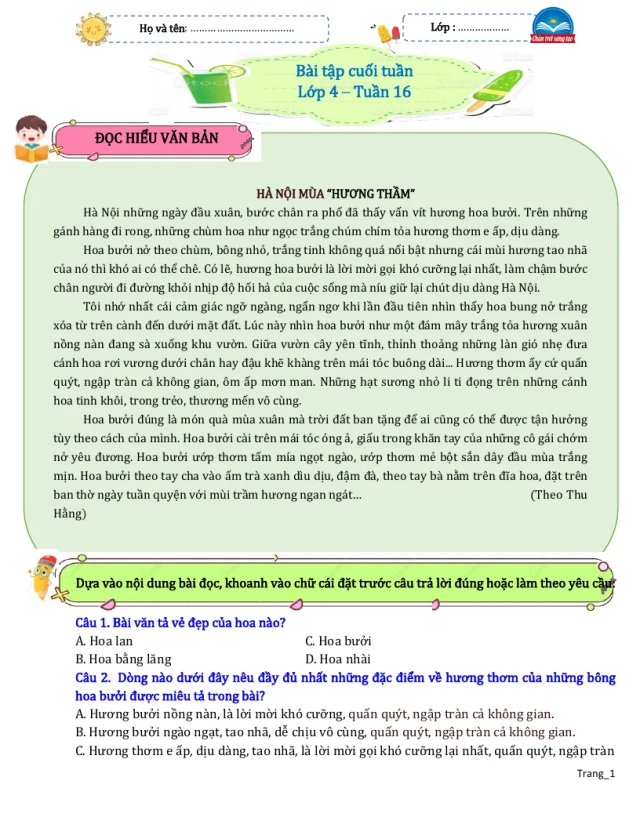 Bài Tập Cuối Tuần Tiếng Việt 4 Tuần 16 - Thumbnail