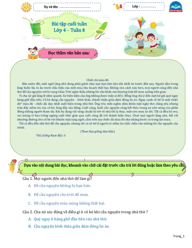 Bài Tập Cuối Tuần Tiếng Việt 4 Tuần 8 - Thumbnail