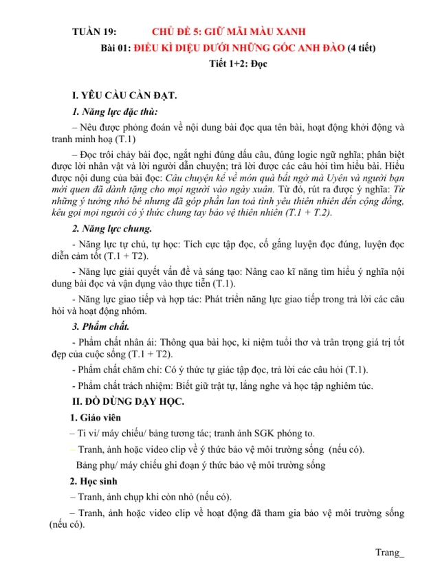 Giáo Án Tiếng Việt 5 Học Kỳ 2 Theo Tuần - Thumbnail