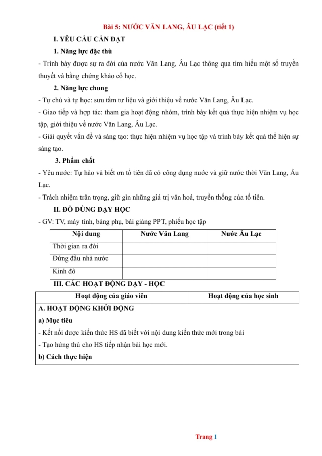 Giáo Án Lịch Sử Và Địa Lí 5 Bài 5 Nước Văn Lang Âu Lạc - Thumbnail