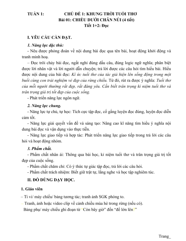 Giáo Án Tiếng Việt 5 Học Kỳ 1 Theo Tuần - Thumbnail