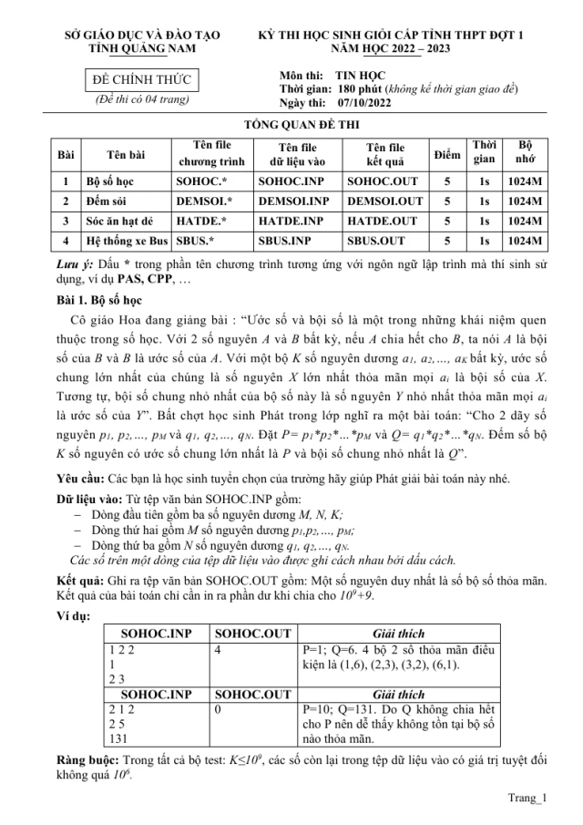 Đề Thi HSG Tin 12 Chuyên Sở Giáo Dục Quảng Nam 2022 - 2023 - Thumbnail