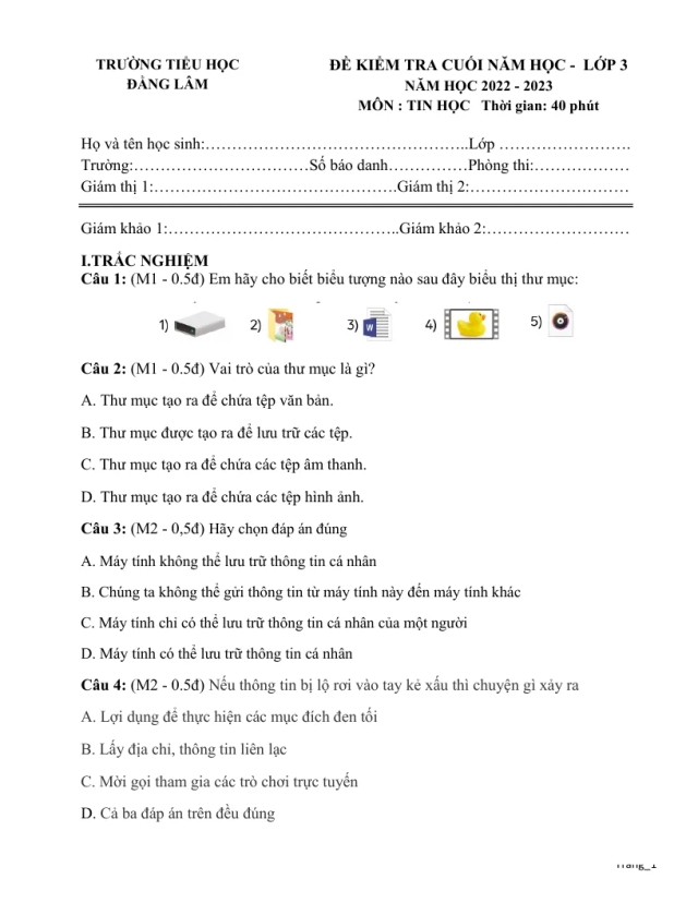 Đề Kiểm Tra Học Kỳ 2 Tin Học 3 - Thumbnail