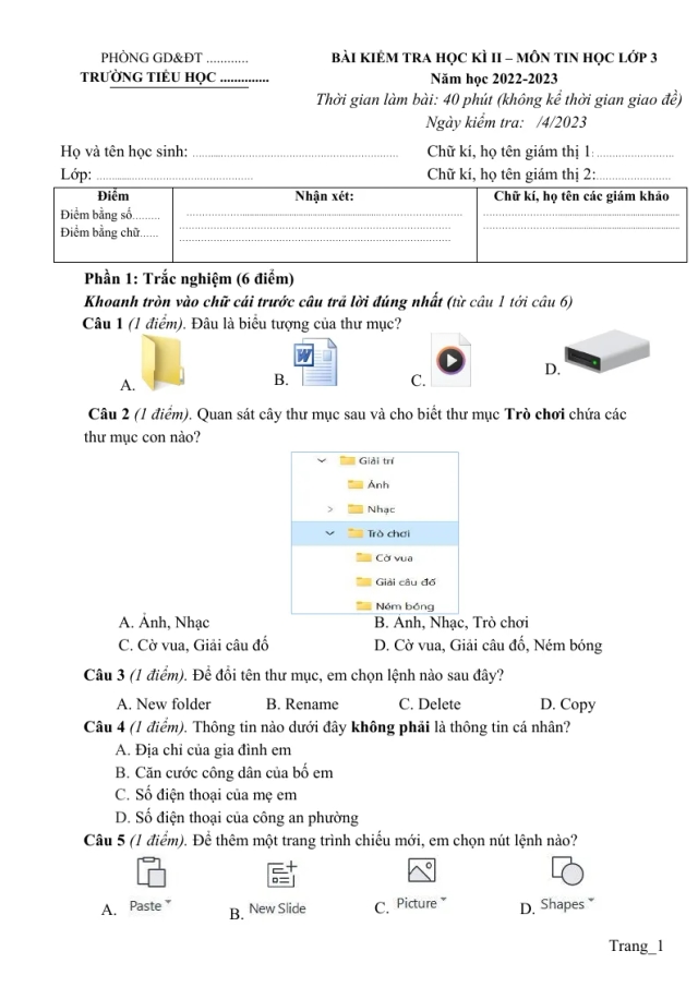 Đề Kiểm Tra Học Kỳ 2 Tin Học 3 - Thumbnail