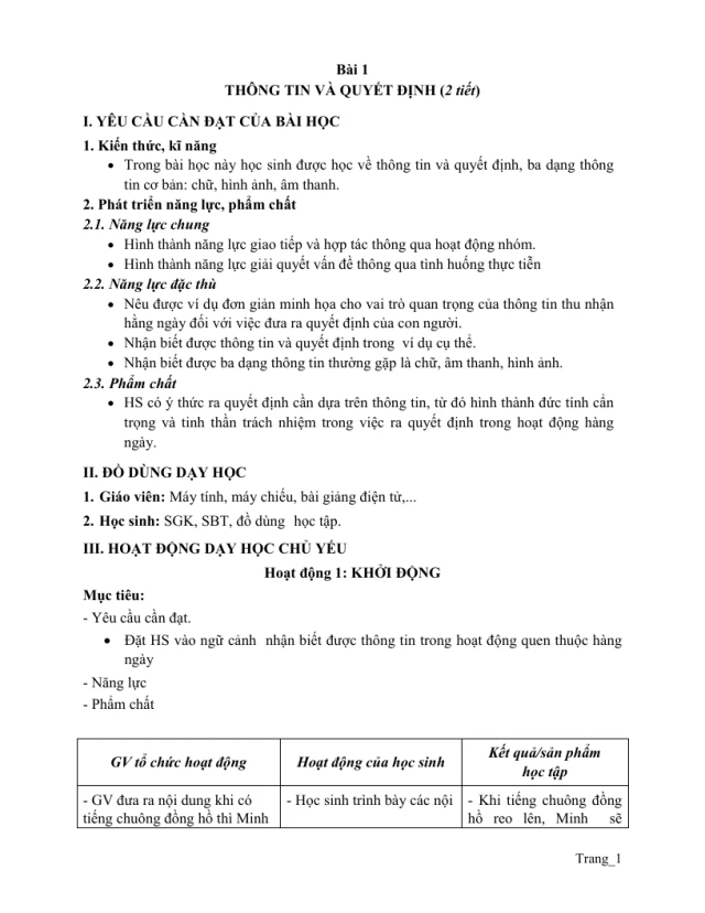 Giáo Án Tin Lớp 3 Bài 1 Thông Tin Và Quyết Định - Thumbnail