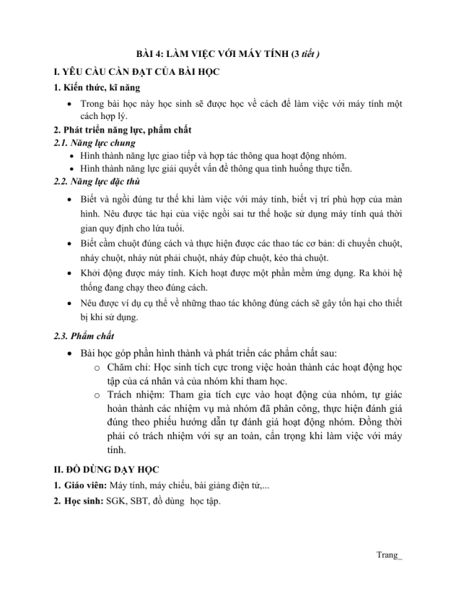 Giáo Án Tin Lớp 3 Bài 4 Làm Việc Với Máy Tính - Thumbnail