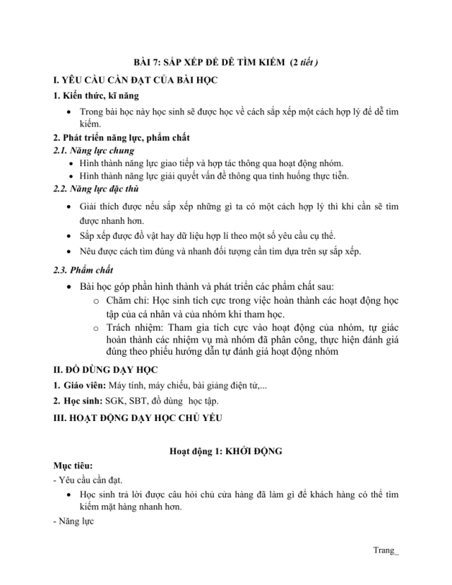 Giáo Án Tin Lớp 3 KNTT Bài 7 Sắp Xếp Để Dễ Tìm Kiếm - Thumbnail