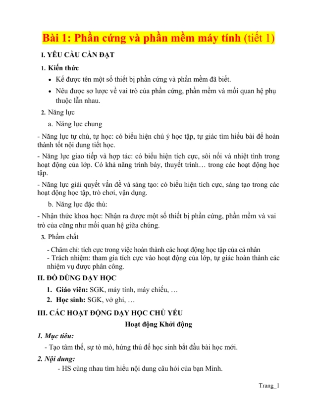 Giáo Án Tin Học Lớp 4 Học Kỳ 1 - Thumbnail