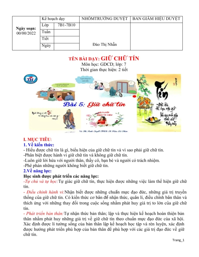 Giáo Án GDCD 7 Bài 5 Giữ Chữ Tín - Thumbnail