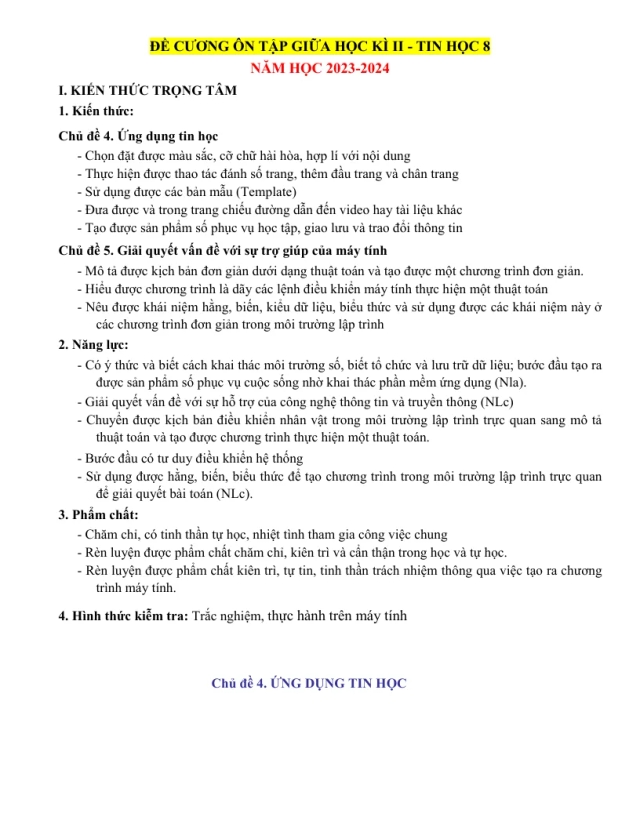 Đề Cương Ôn Tập Giữa Học Kỳ 2 Tin 8 - Thumbnail