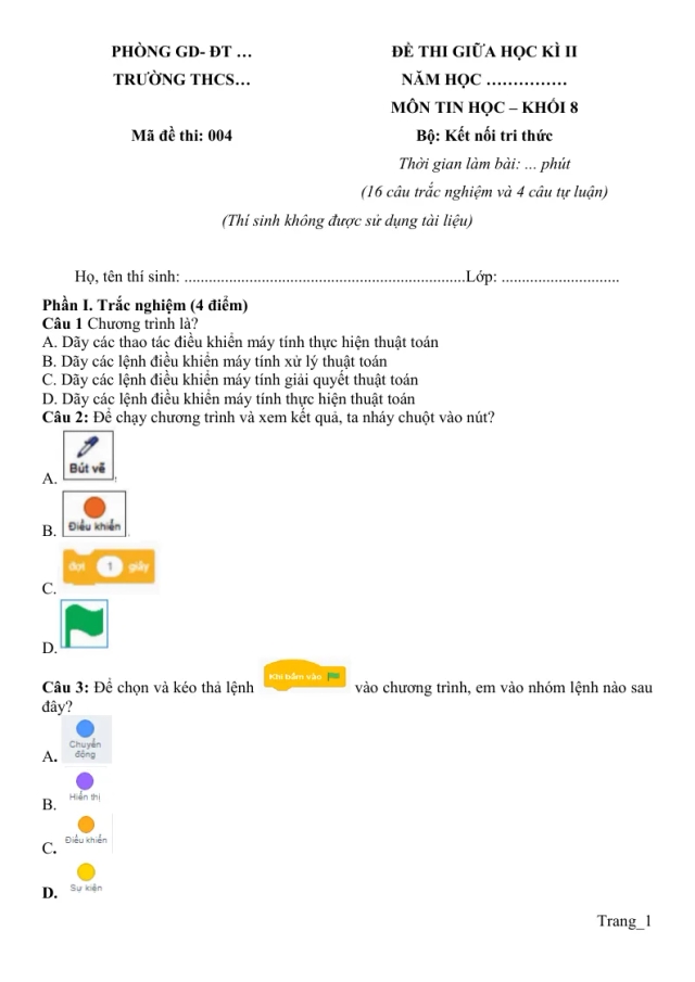 Đề Ôn Tập Giữa Học Kỳ 2 Tin 8 Có Đáp Án Ma Trận - Thumbnail