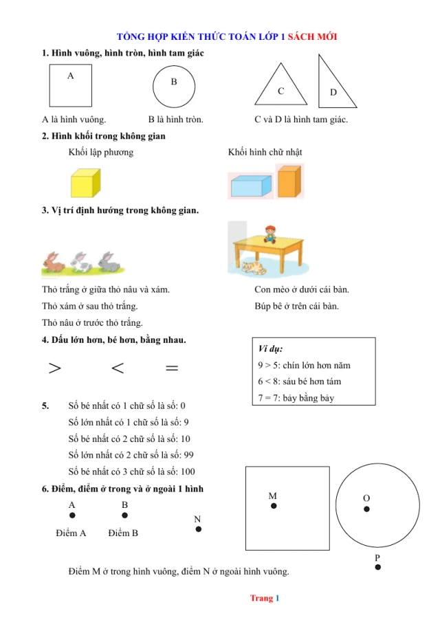 Tổng Hợp Kiến Thức Toán 1 Sách Mới KNTT CTST - Thumbnail