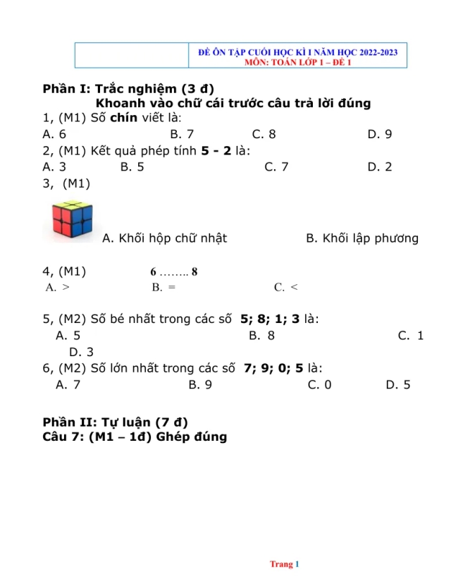 Bộ Đề Ôn Thi HK1 Toán 1 2022 - 2023 - Thumbnail