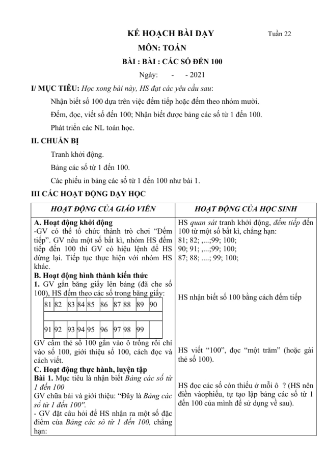 Giáo Án Toán Lớp 1 Sách Tuần 22 - Thumbnail