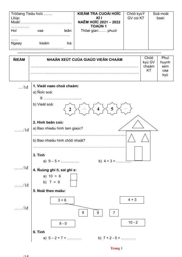 Đề Thi Học Kì 1 Toán 1 2021 - 2022 - Thumbnail