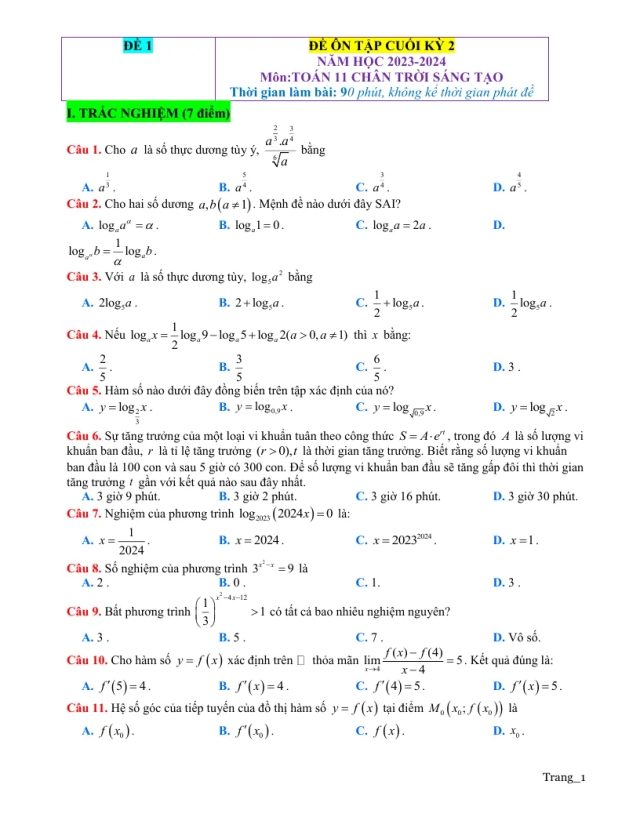 Đề Thi Học Kỳ 2 Toán 11 Giải Chi Tiết - Đề 1 - Thumbnail