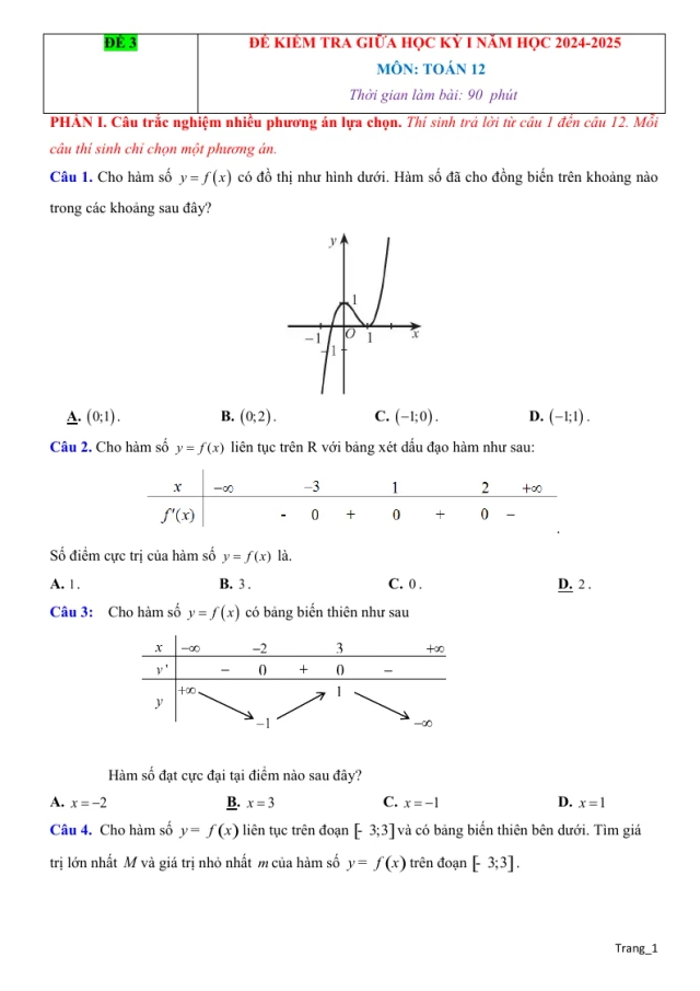 Đề Kiểm Tra Giữa HK 1 Toán 12 Giải Chi Tiết - Đề 3 - Thumbnail