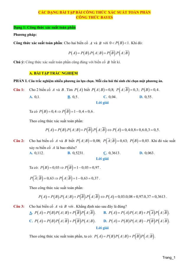 Các Dạng Toán Bài Công Thức Xác Suất Toàn Phần Công Thức Bayes - Thumbnail
