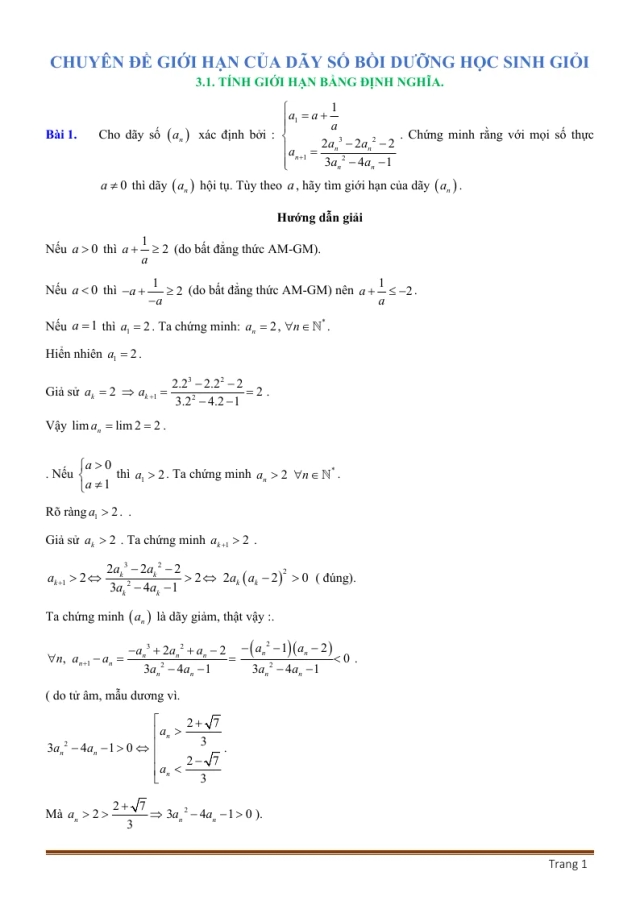 Chuyên đề giới hạn của dãy số bồi dưỡng học sinh giỏi - Thumbnail