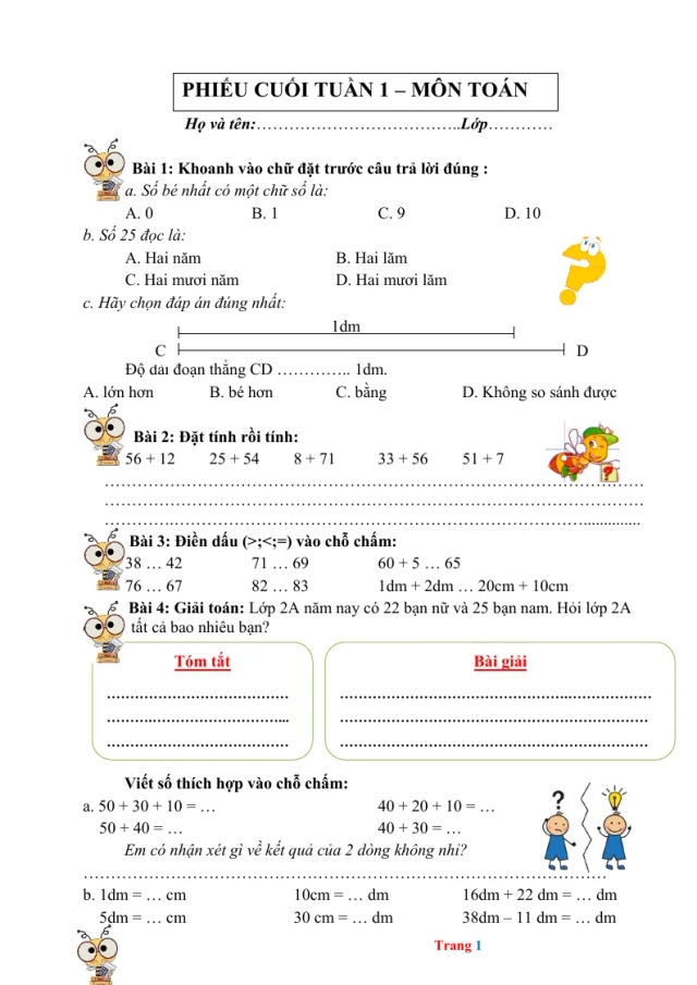 Phiếu Cuối Tuần Toán 2 Tuần 1 - Thumbnail