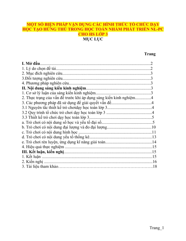 SKKN Các Hình Thức Tổ Chức Dạy Học Toán Tạo Hứng Thú Cho Học Sinh Lớp 3 - Thumbnail