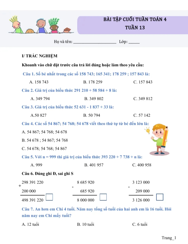 Bài Tập Cuối Tuần Toán 4 Tuần 13 - Thumbnail