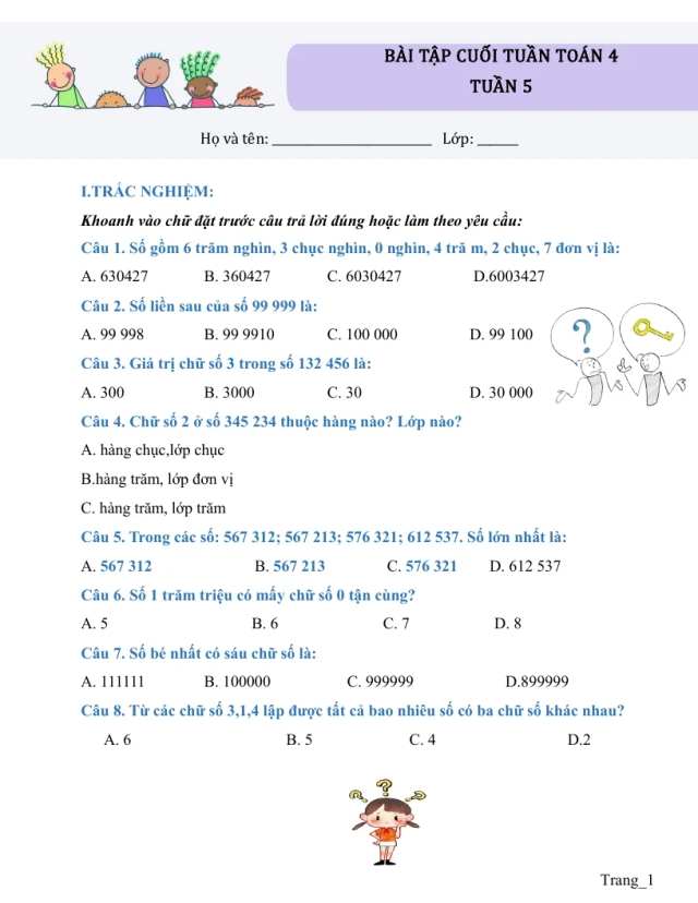 Bài Tập Cuối Tuần Toán 4 Tuần 5 - Thumbnail