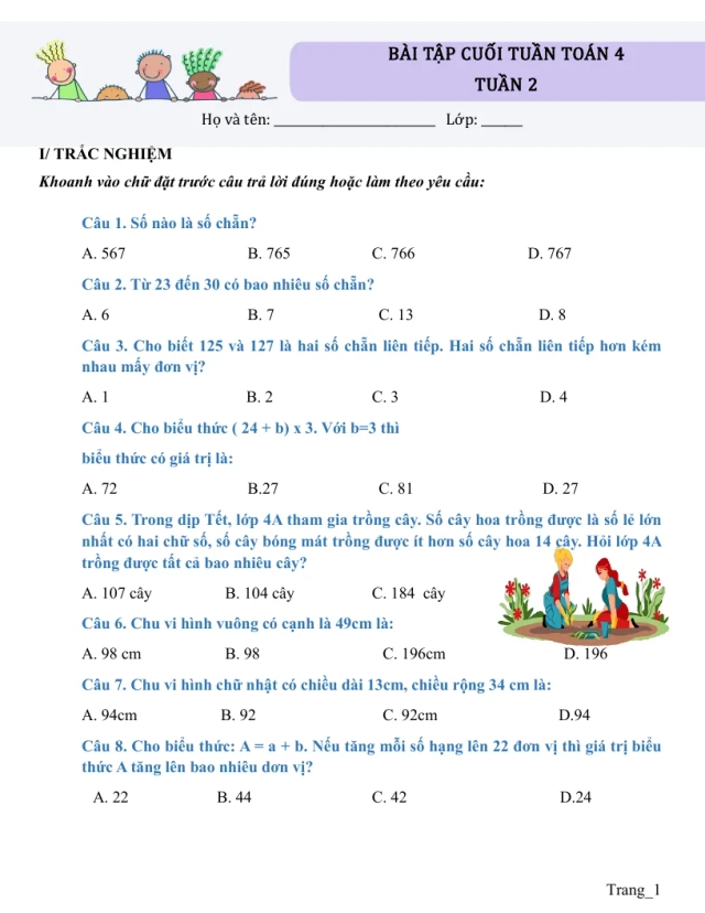 Bài Tập Cuối Tuần Toán 4 Tuần 2 - Thumbnail
