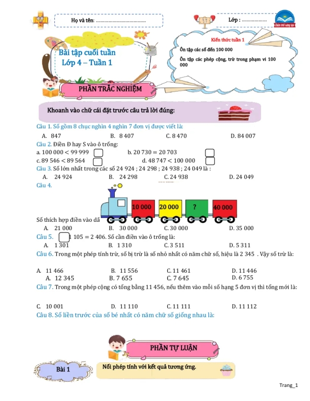 Bài Tập Cuối Tuần Toán 4 Tuần 1 - Thumbnail