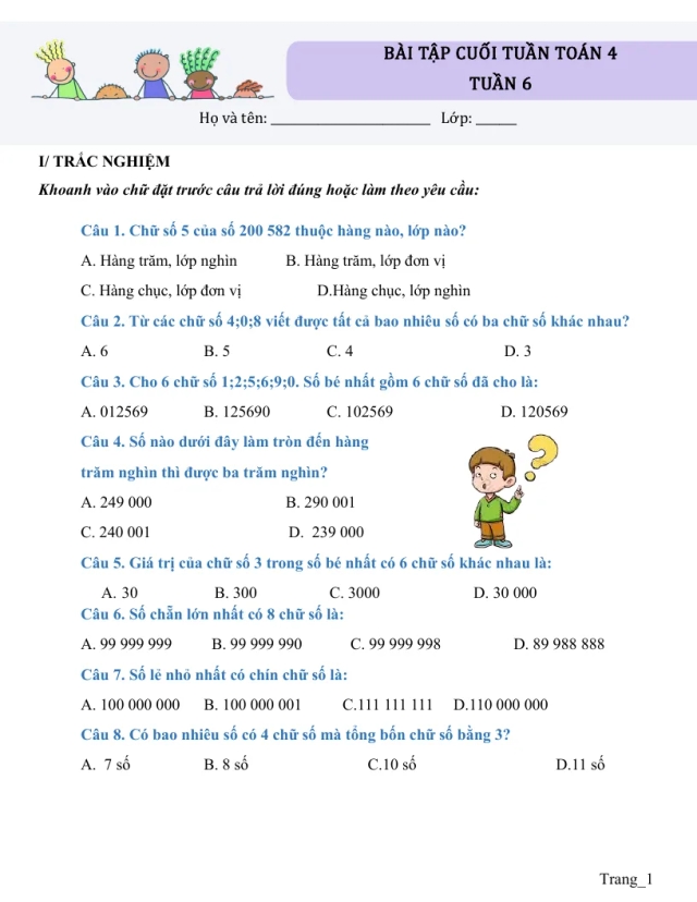 Bài Tập Cuối Tuần Toán 4 Tuần 6 - Thumbnail