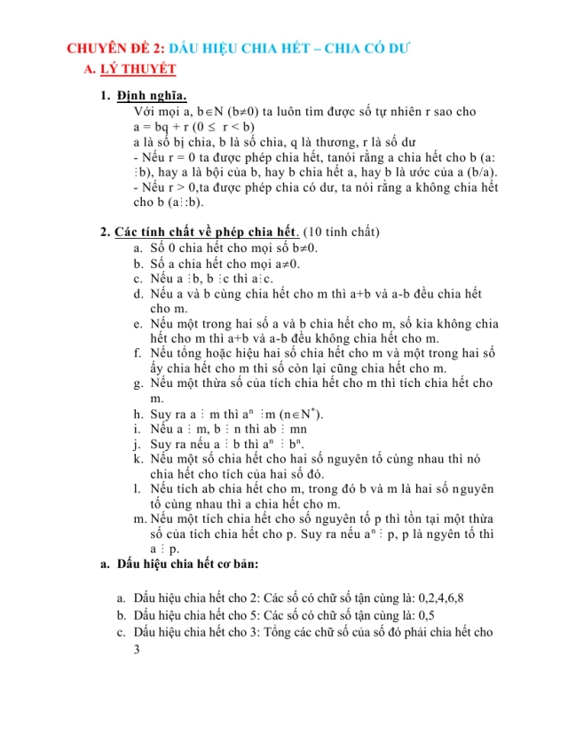 Chuyên Đề BDHSG Toán 6: Dấu Hiệu Chia Hết - Chia Có Dư - Thumbnail