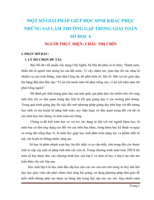 SKKN Giải Pháp Giúp Học Sinh Khắc Phục Sai Lầm Trong Toán Số Học 6 - Thumbnail
