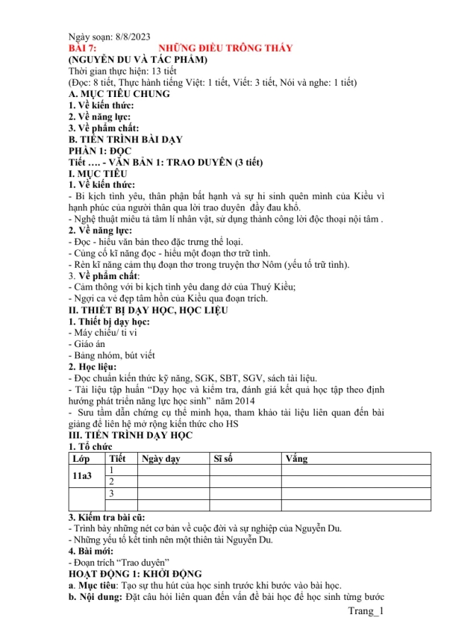 Giáo Án Ngữ Văn 11 Bài 7 Những Điều Trông Thấy - Thumbnail