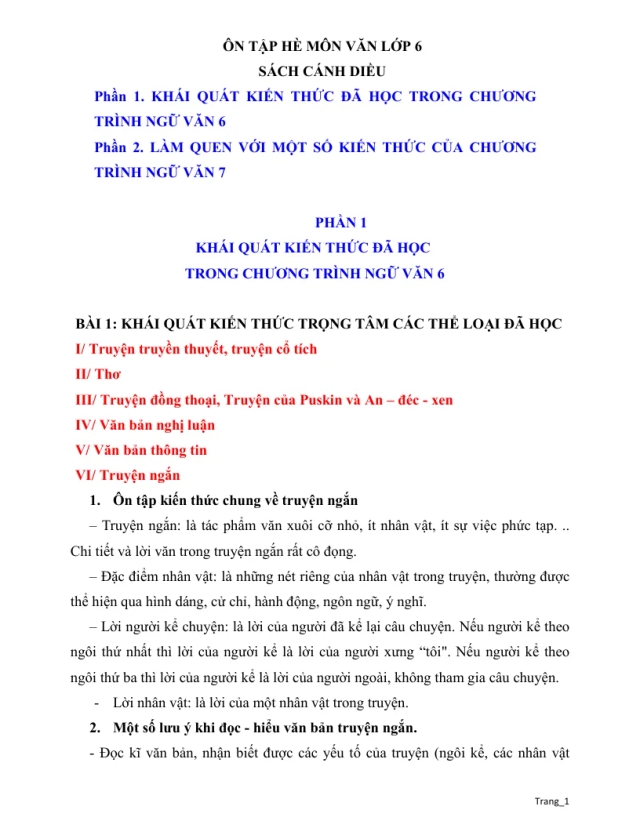 Tài Liệu Ôn Hè Văn 6 - Thumbnail