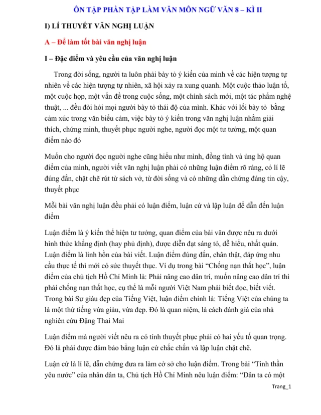 Tài Liệu Ôn Tập Phần Làm Văn Ngữ Văn 8 Học Kỳ 2 - Thumbnail