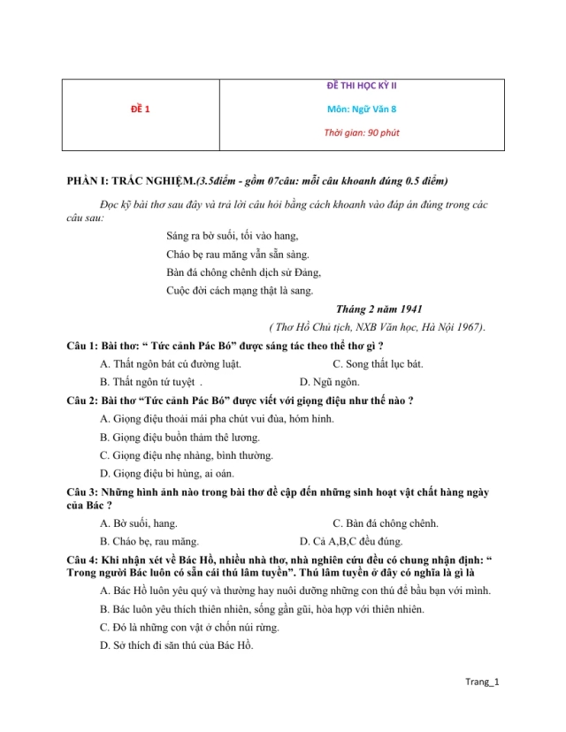 Tổng Hợp 24 đề thi ngữ văn lớp 8 học kỳ 2 - Thumbnail