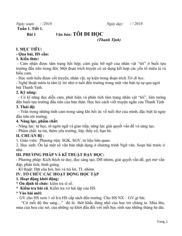 Giáo Án Văn 8 Học Kỳ 1 Theo Phương Pháp Mới 5 Hoạt Động - Thumbnail