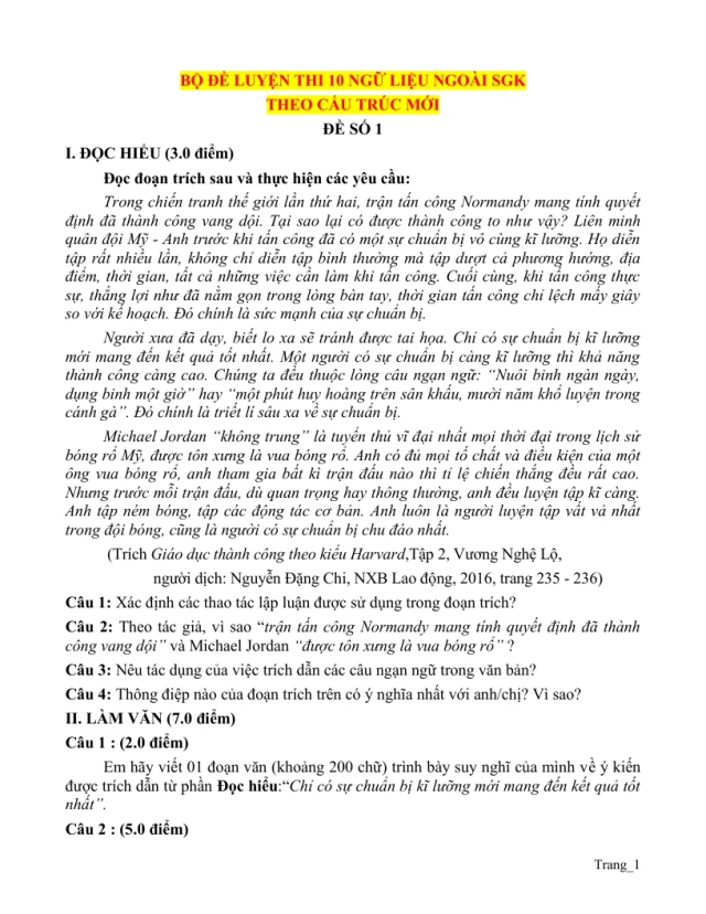 80 Đề Ôn Thi Vào 10 Môn Văn Ngữ Liệu Ngoài Chương Trình - Thumbnail
