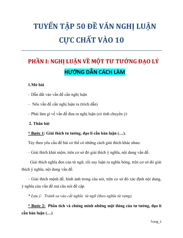 50 Đề Văn Nghị Luận Lớp 9 Ôn Thi Vào 10 Có Hướng Dẫn Cách Làm - Thumbnail