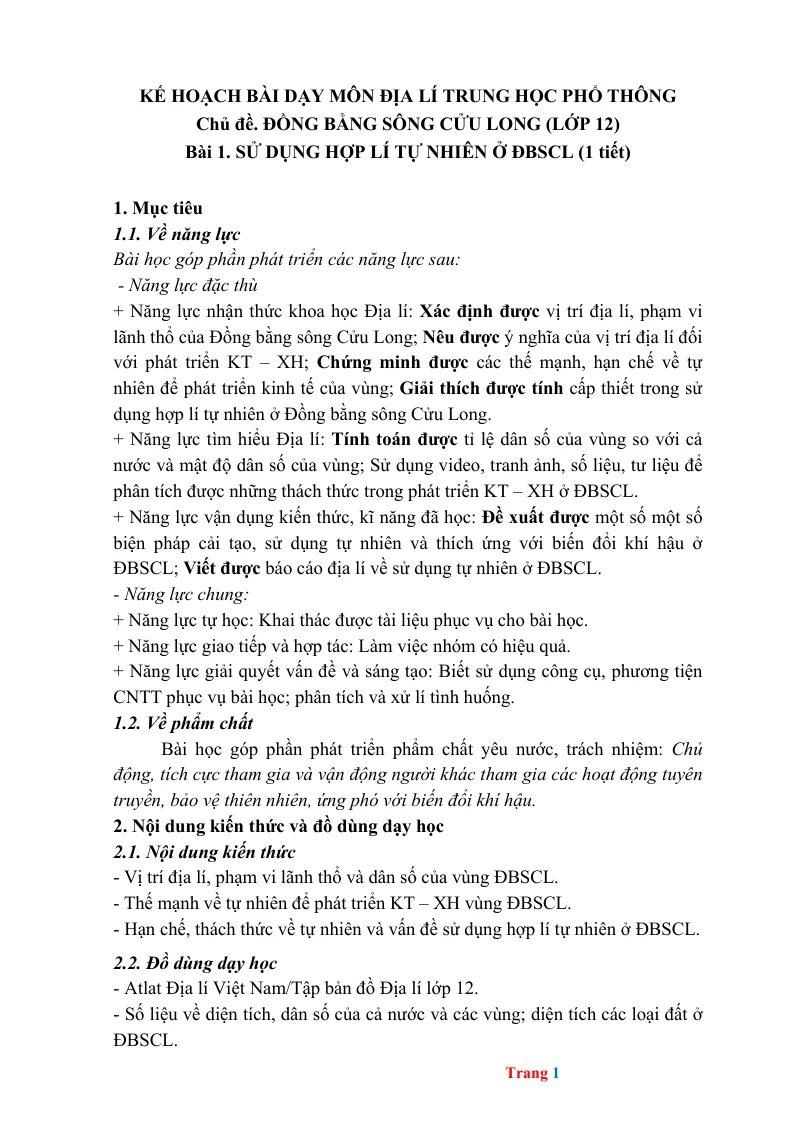 Bài Tập Cuối Khóa Mô Đun 3 Địa Lí THPT