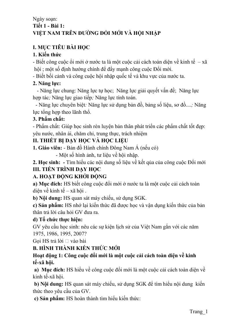 Giáo Án Địa Lí 12 Theo Công Văn 5512 Học Kì 1