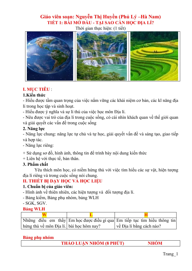 Giáo Án Địa 6 Cả Năm Rất Hay - Bộ 3
