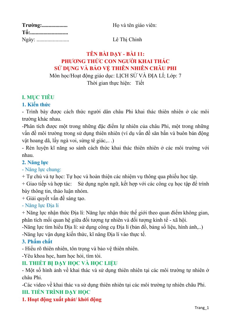 Giáo Án Môn Địa Lớp 7 Học Kỳ 2