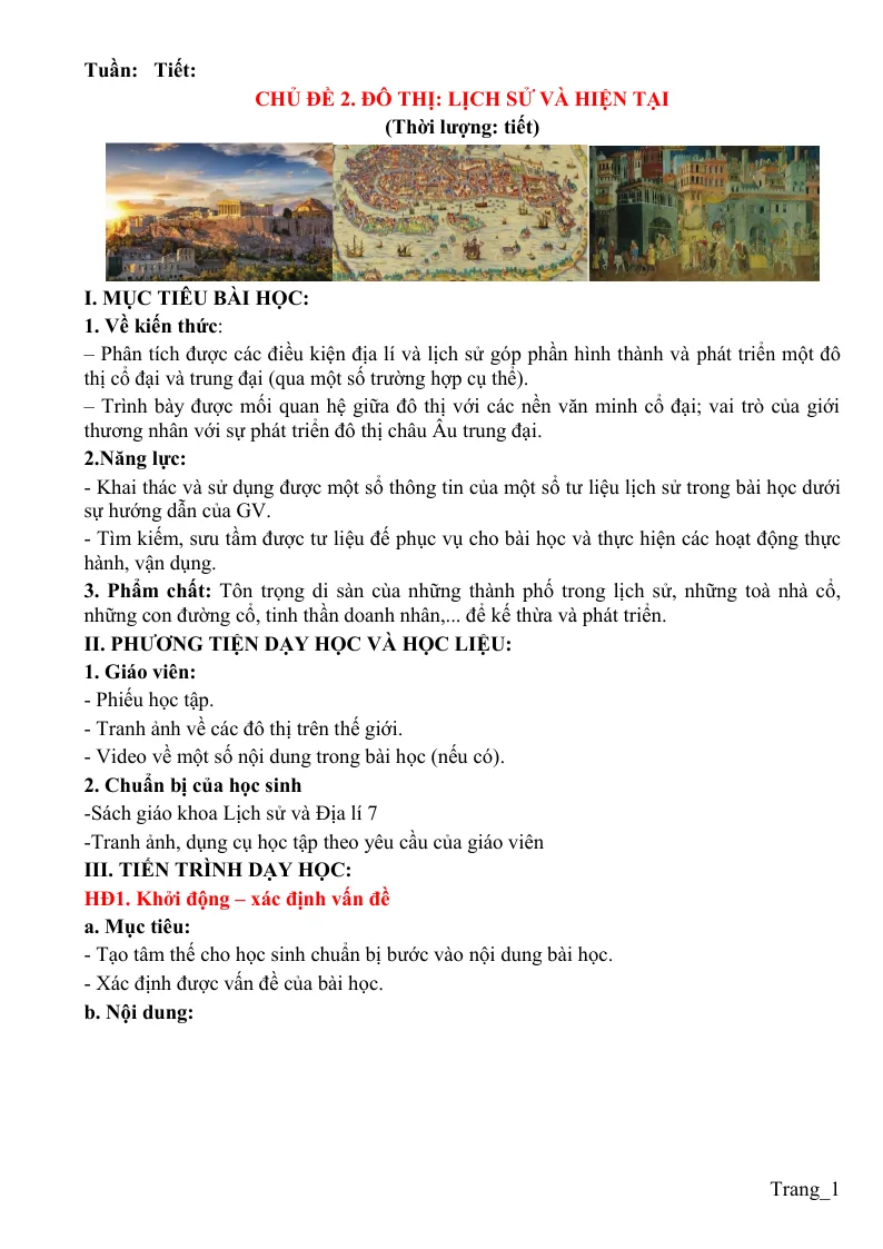 Giáo Án Địa Lí 7 Chủ Đề Đô Thị Lịch Sử Và Hiện Tại